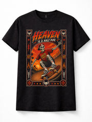 Santa Cruz Heaven Is A Half Pipe Skateboard Skeleton Skater Black Unisex T-Shirt