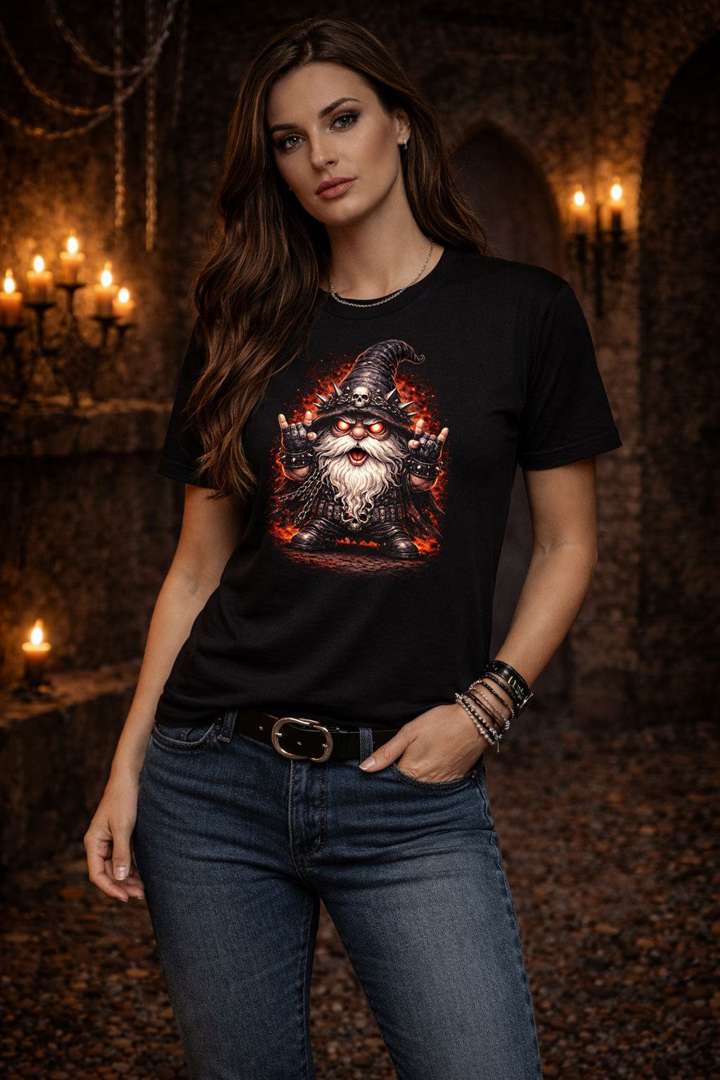 Heavy Metal Gnome Gardening Unisex Graphic T-Shirt Rock Music Dark Art Tee