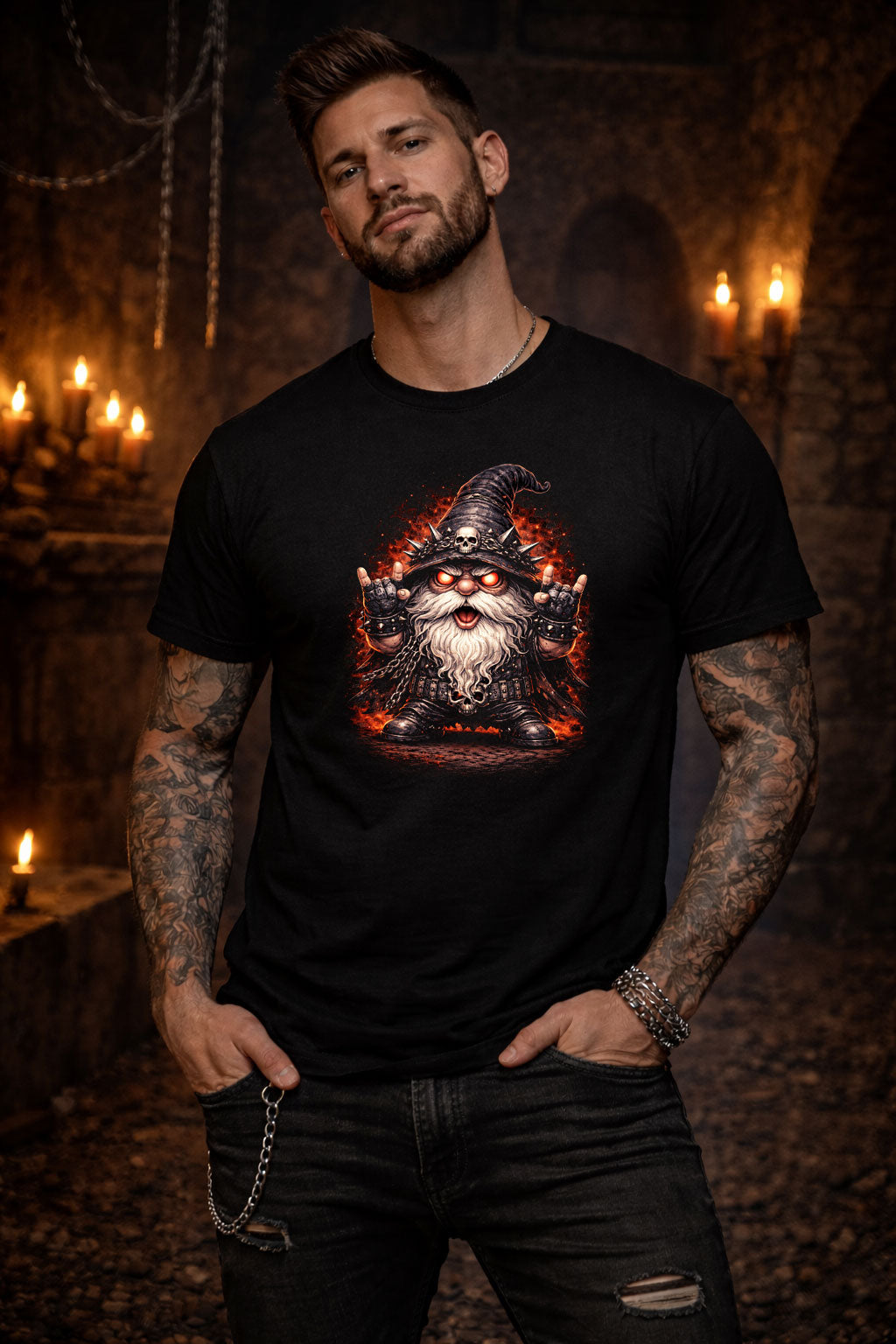 Heavy Metal Gnome Gardening Unisex Graphic T-Shirt Rock Music Dark Art Tee