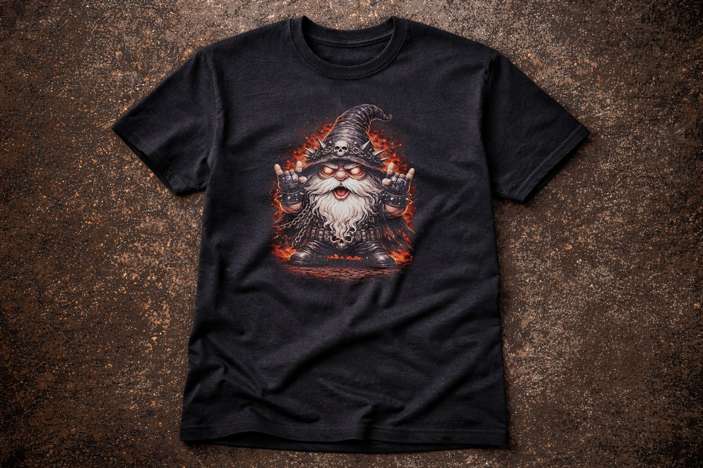 Heavy Metal Gnome Gardening Unisex Graphic T-Shirt Rock Music Dark Art Tee