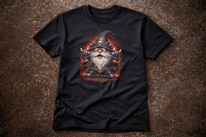 Heavy Metal Gnome Gardening Unisex Graphic T-Shirt Rock Music Dark Art Tee