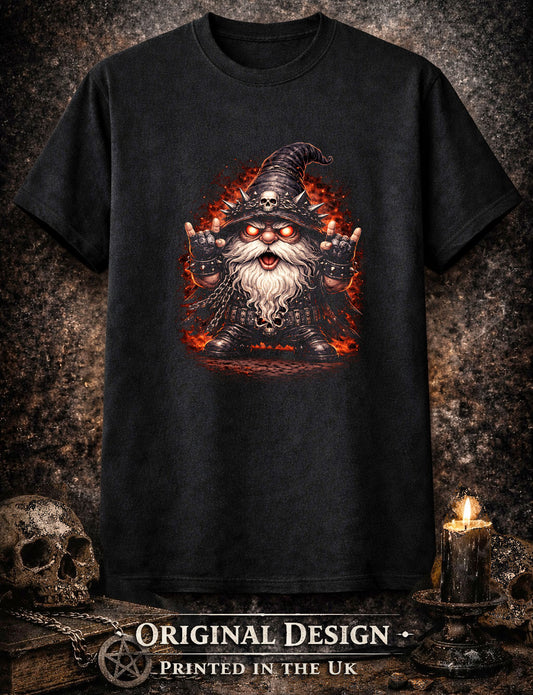 Heavy Metal Gnome Gardening Unisex Graphic T-Shirt Rock Music Dark Art Tee