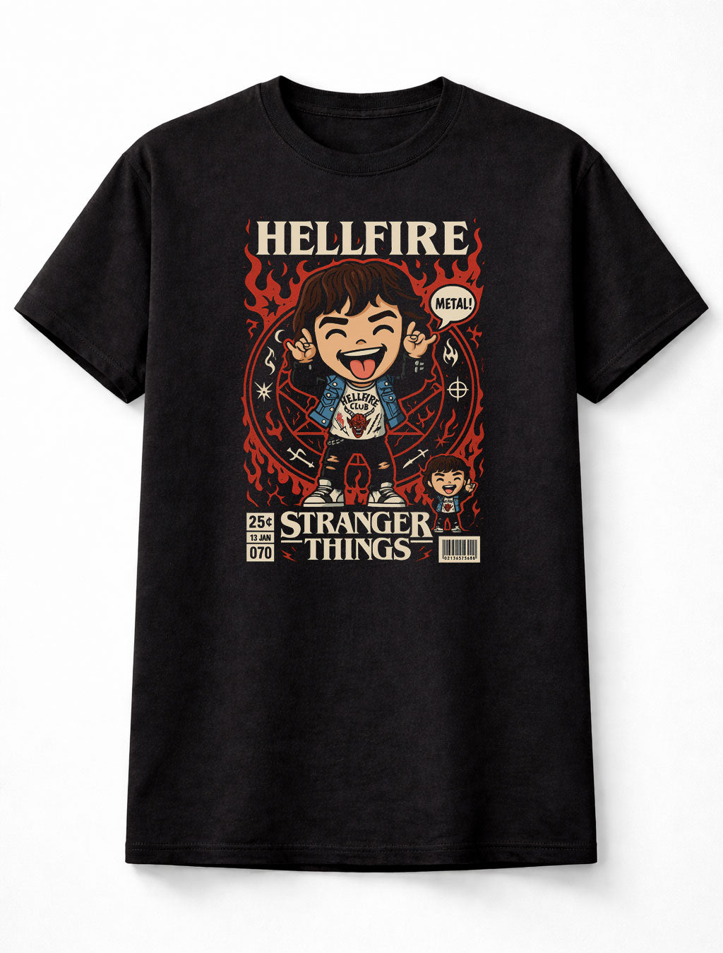 Hellfire Club Stranger Things Eddie Munson Chibi Edition Unisex Black Graphic Tee
