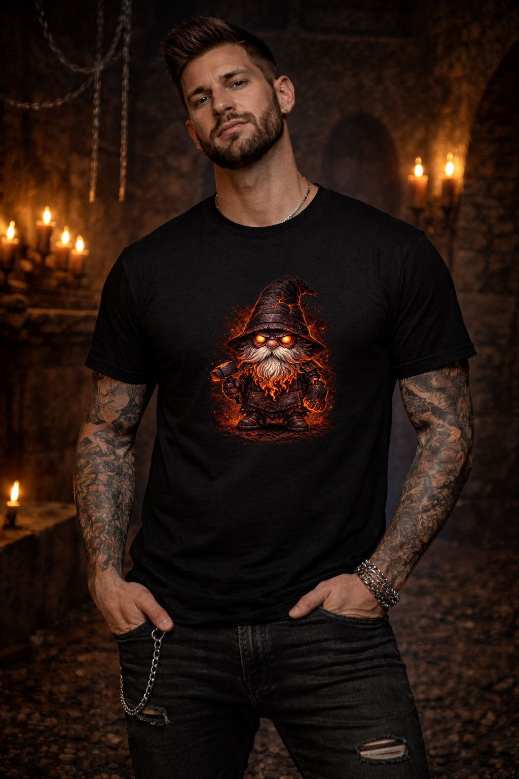 Hellforge Gnome Gardening Unisex Graphic T-Shirt Hell Hammer Dark Art Tee
