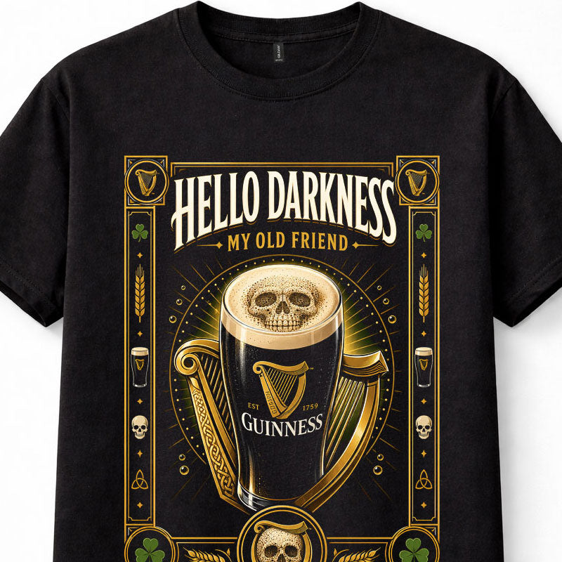 Guinness Hello Darkness My Old Friend Irish Stout Skull Black Unisex T-Shirt