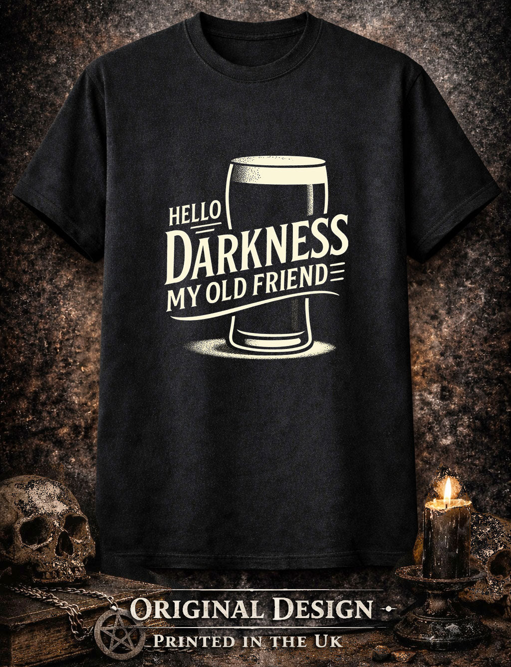 Hello Darkness My Old Friend T Shirt Dark Humour Beer Guinness Funny Graphic Tee