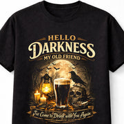 Hello Darkness Raven Beer Skull Horror Graphic Unisex T-Shirt
