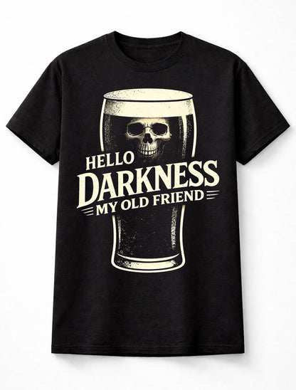 Hello Darkness My Old Friend T Shirt Skull Pint Beer Guinness Graphic Tee