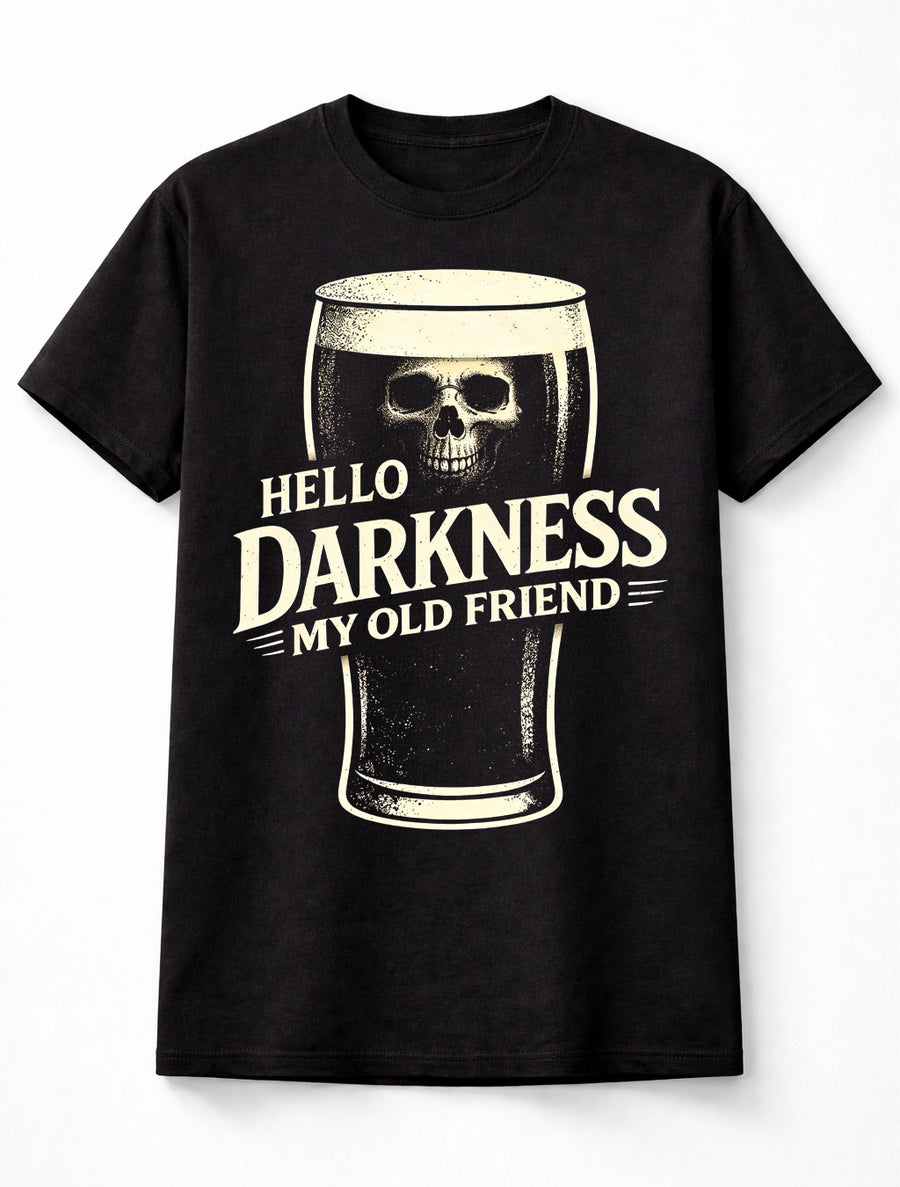 Hello Darkness My Old Friend T Shirt Skull Pint Beer Guinness Graphic Tee