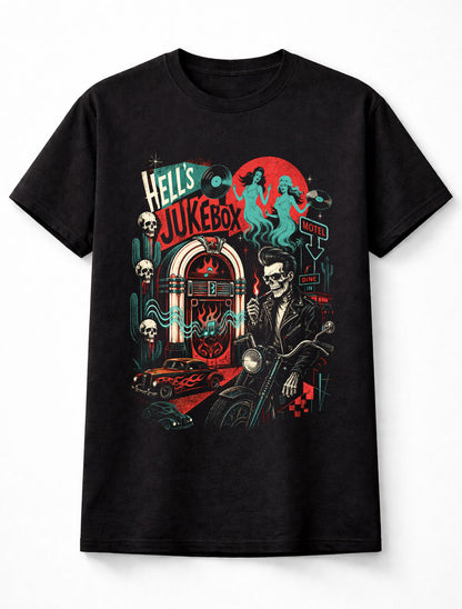 Hell's Jukebox Rockabilly Skeleton Biker Hot Rod Gothic Unisex T-Shirt