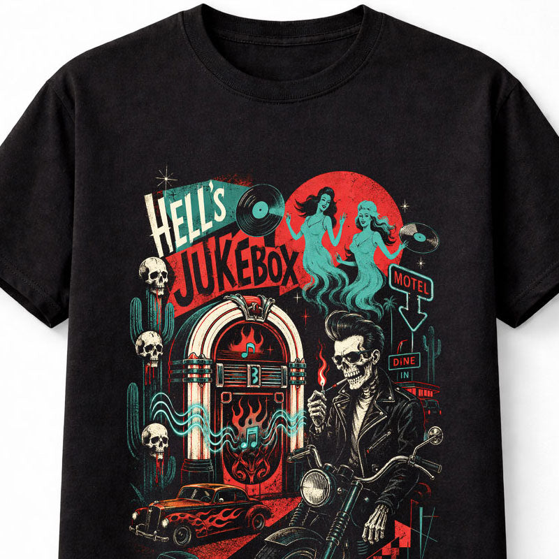 Hell's Jukebox Rockabilly Skeleton Biker Hot Rod Gothic Unisex T-Shirt