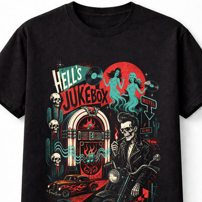 Hell's Jukebox Rockabilly Skeleton Biker Hot Rod Gothic Unisex T-Shirt