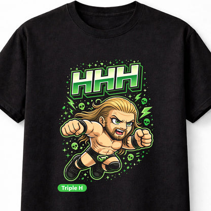 Triple H HHH WWF WWE Cartoon Wrestler T-Shirt Game Graphic Fan Tee Unisex Adults & Kids