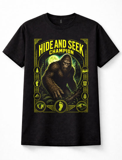Bigfoot Sasquatch Hide And Seek Champion Cryptid Graphic Unisex T-Shirt