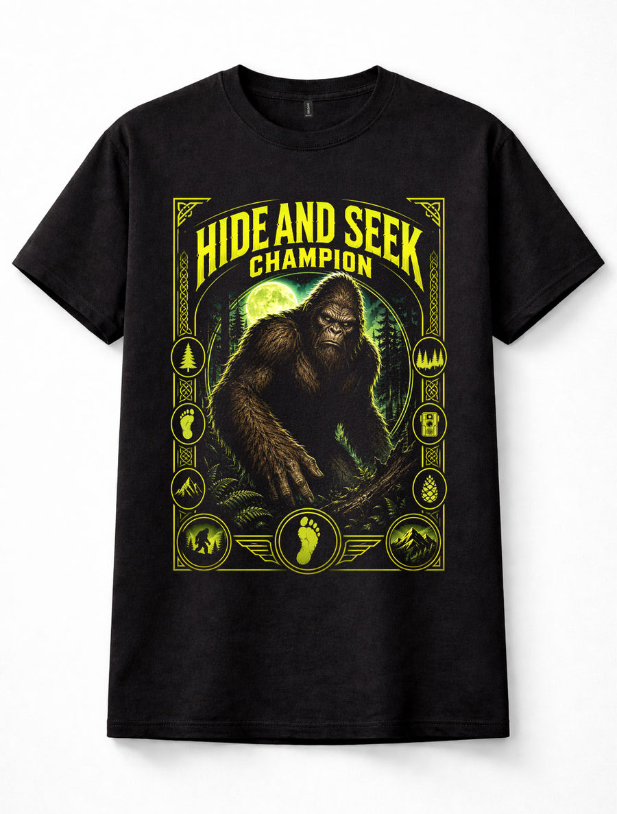 Bigfoot Sasquatch Hide And Seek Champion Cryptid Graphic Unisex T-Shirt