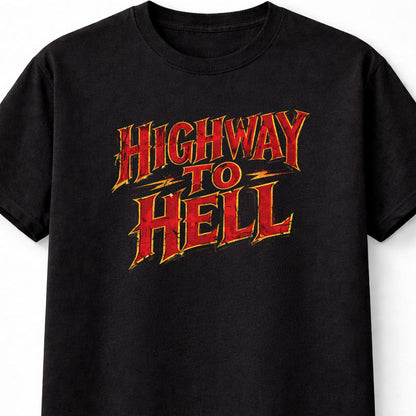 AC/DC Highway To Hell Rock Music T-Shirt Vintage Heavy Metal Typography Graphic Retro Band Style Bold Red Flame Text Classic Rock Fan Adult & Kids Unisex T-Shirt
