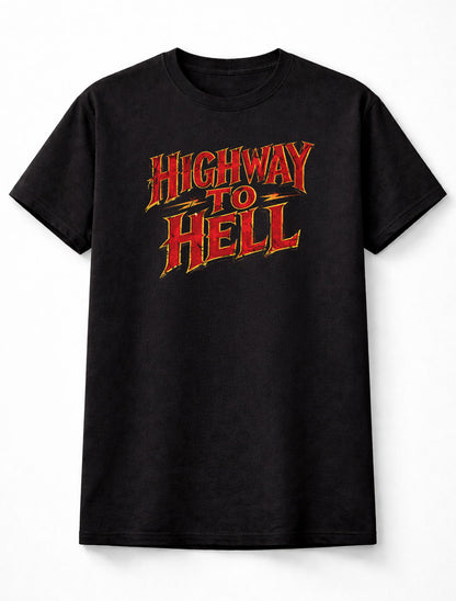 AC/DC Highway To Hell Rock Music T-Shirt Vintage Heavy Metal Typography Graphic Retro Band Style Bold Red Flame Text Classic Rock Fan Adult & Kids Unisex T-Shirt
