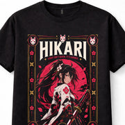Hikari Anime Samurai Girl Katana Kitsune Japanese Warrior Black Unisex T-Shirt