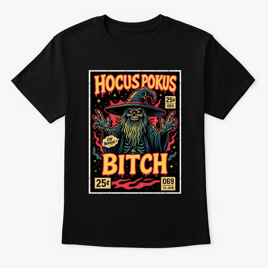 Hocus Pokus Unisex T-Shirt – Skeleton Witchy Wizard Funny Gothic Halloween Magic