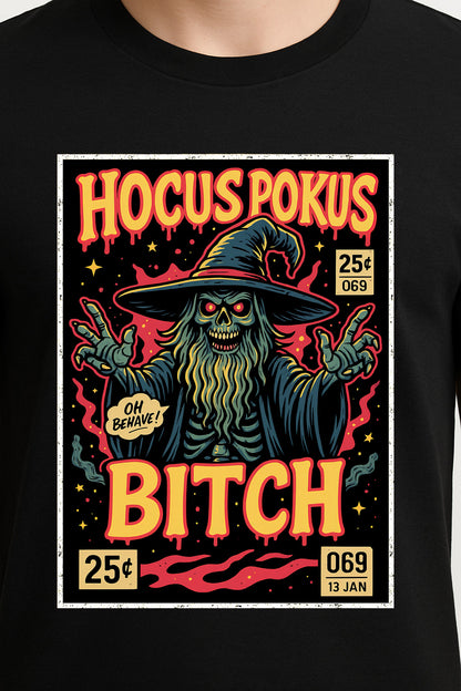Hocus Pokus Unisex T-Shirt – Skeleton Witchy Wizard Funny Gothic Halloween Magic