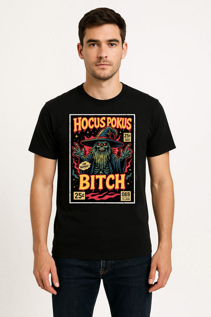 Hocus Pokus Unisex T-Shirt – Skeleton Witchy Wizard Funny Gothic Halloween Magic