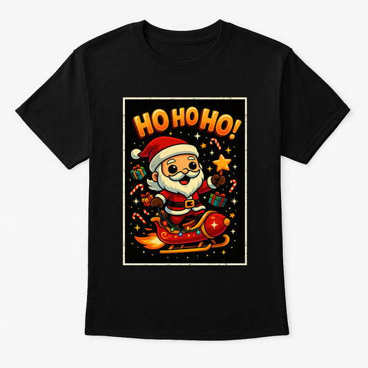 Ho Ho Ho Santa Rocket Sleigh Unisex Christmas T-Shirt or Hoodie