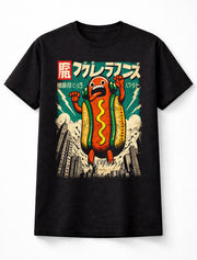 Kaiju Hot Dog Monster Japanese Retro Cartoon Graphic Unisex T-Shirt