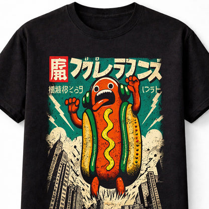 Kaiju Hot Dog Monster Japanese Retro Cartoon Graphic Unisex T-Shirt