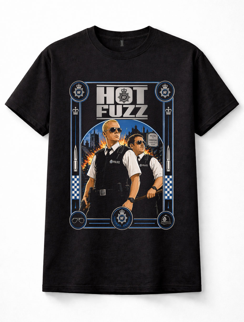 Hot Fuzz Simon Pegg Nick Frost Police British Comedy Movie Black Unisex T-Shirt