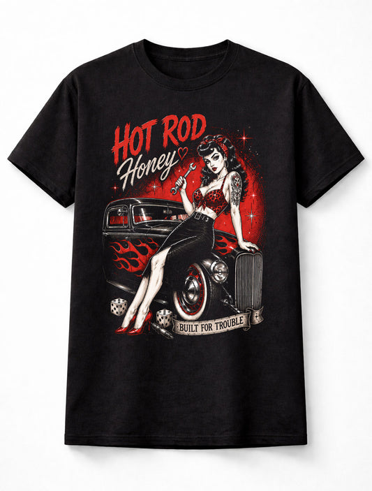 Hot Rod Honey Rockabilly Pin Up Classic Car Graphic Unisex T-Shirt