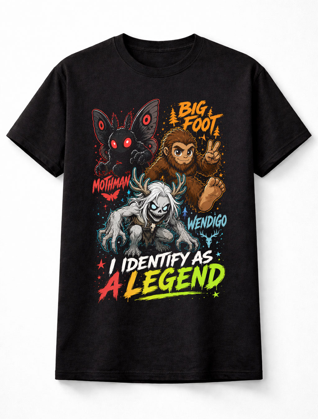 Bigfoot Mothman Wendigo Cryptid I Identify As A Legend Graphic Unisex T-Shirt