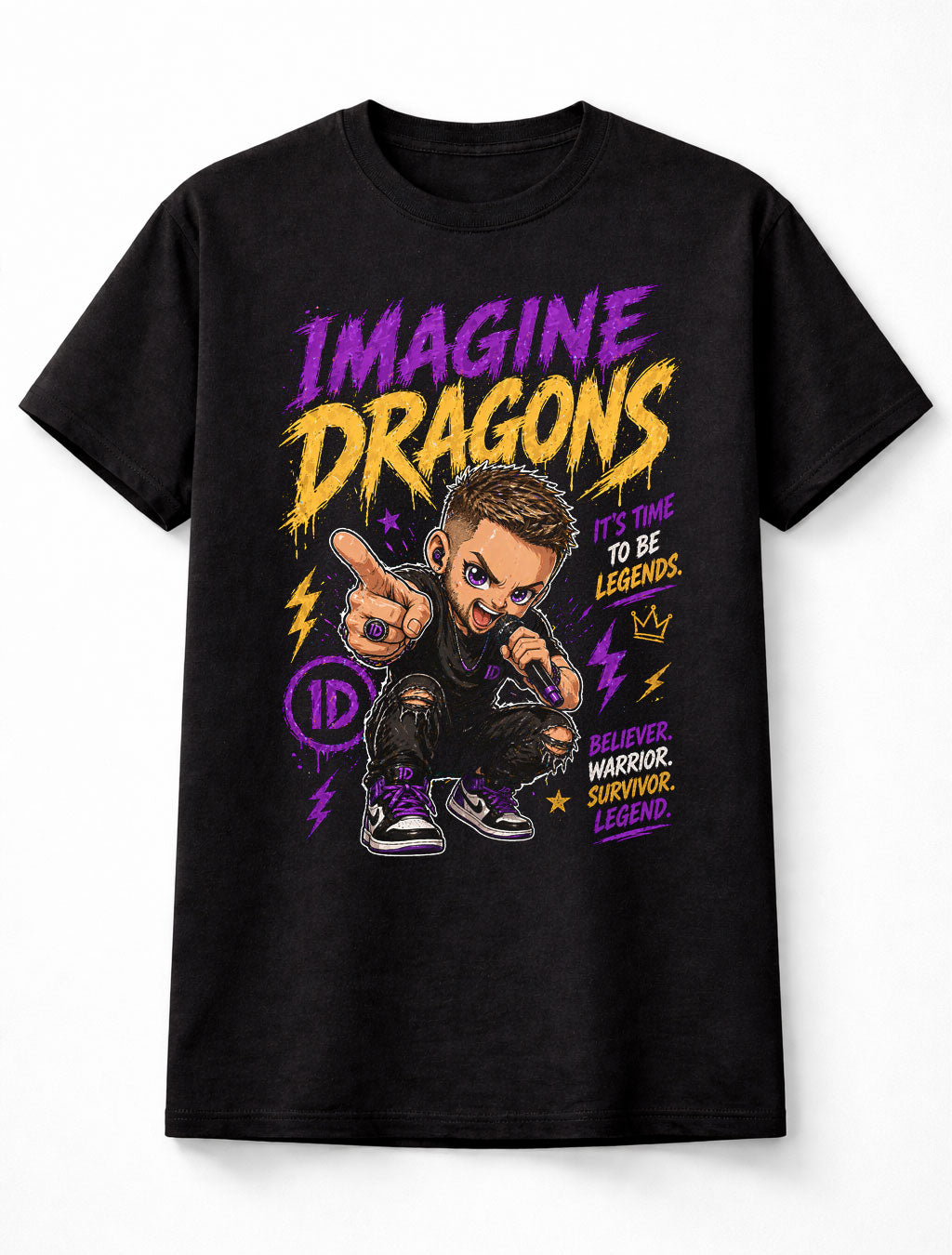 Imagine Dragons Dan Reynolds Legends Believer Radioactive Pop Rock Band Graphic T-Shirt Music Fan Anthem Tee Adult & Kids Unisex T-Shirt