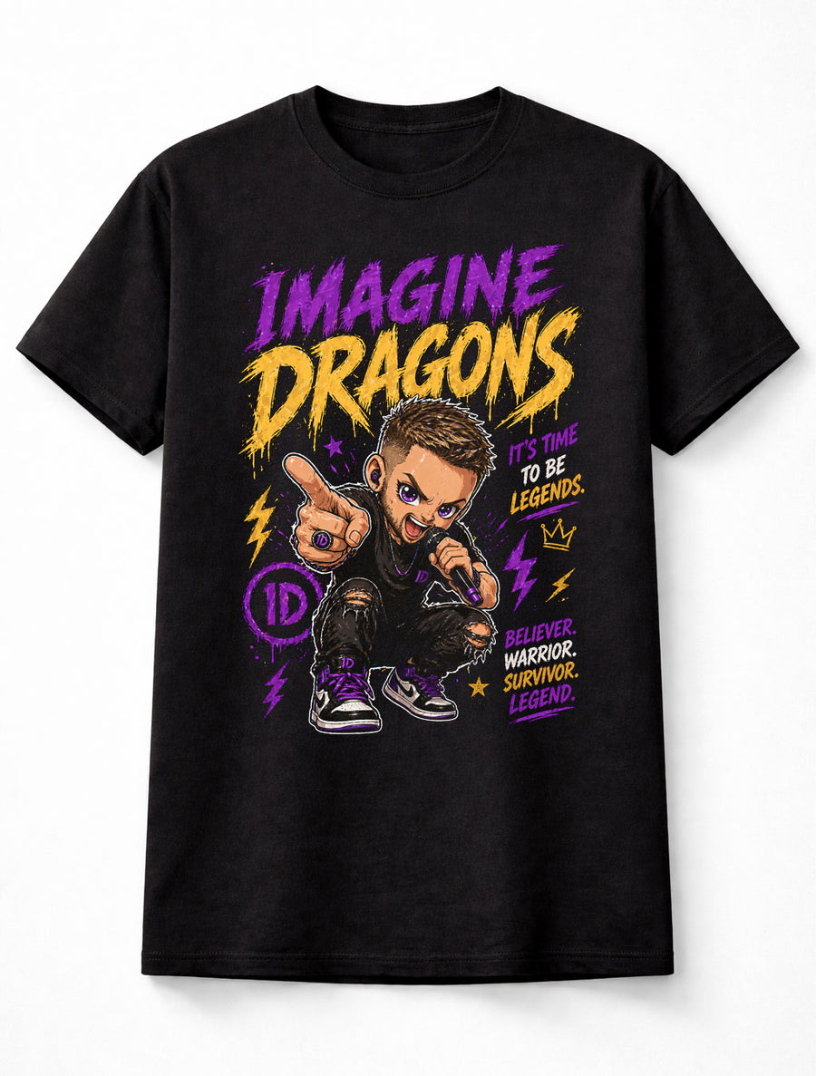 Imagine Dragons Dan Reynolds Legends Believer Radioactive Pop Rock Band Graphic T-Shirt Music Fan Anthem Tee Adult & Kids Unisex T-Shirt