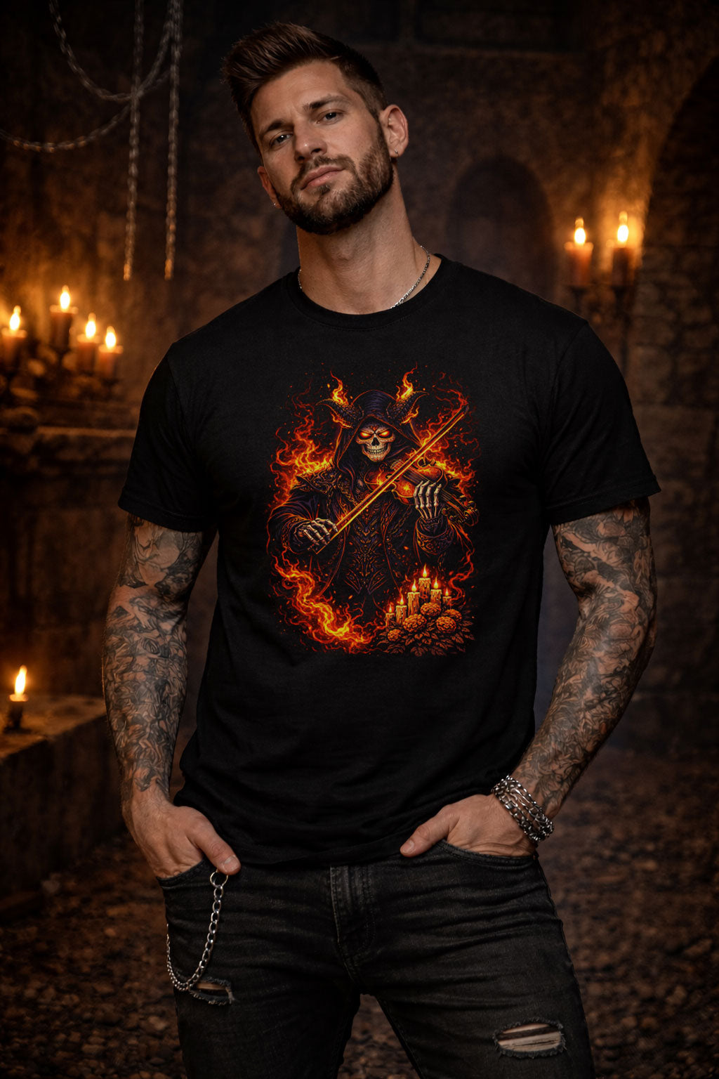 Infernal Jester Skeleton T Shirt Gothic Demon Playing Cards Dark Art Unisex Tee