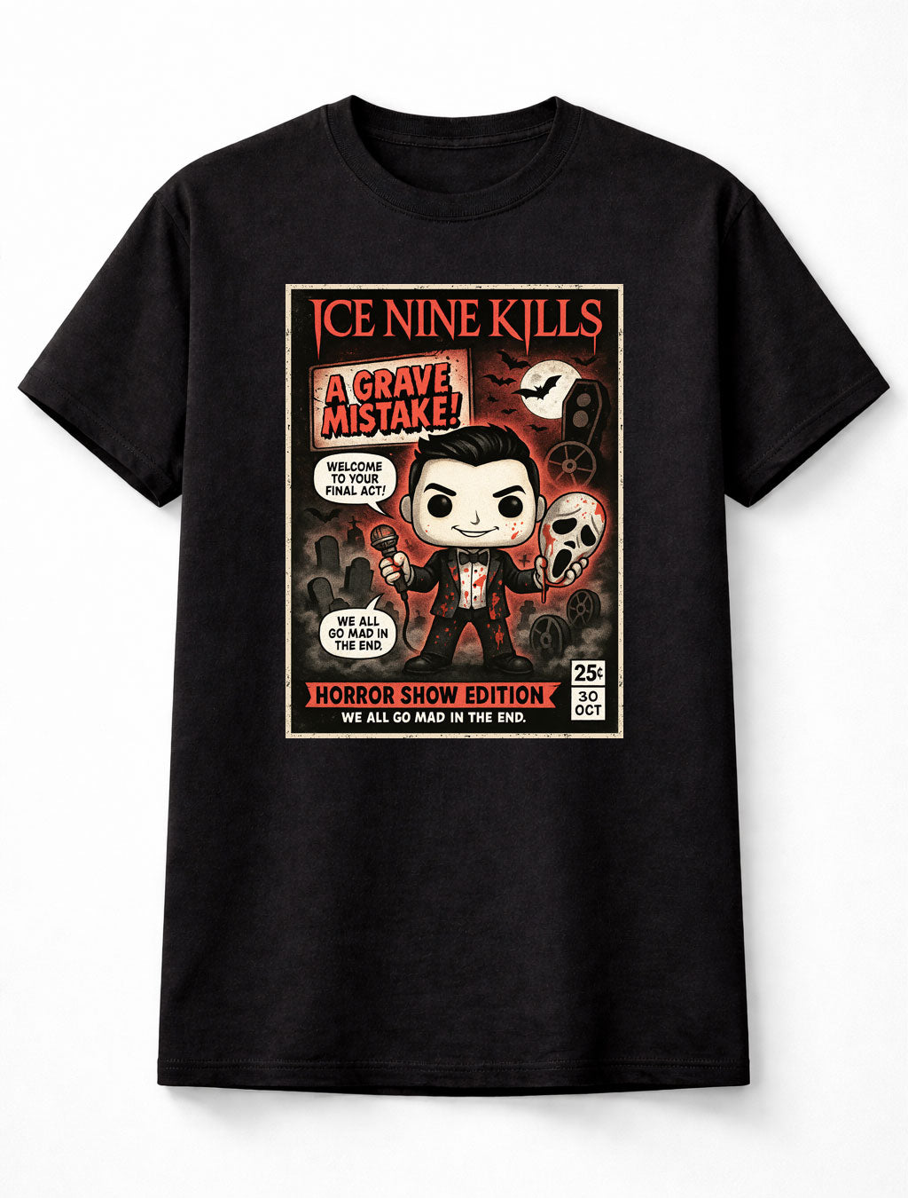 Ice Nine Kills T-Shirt Horror Show Edition Comic Art Unisex Black Graphic Tee