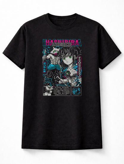 Inosuke Hashibira Demon Slayer Neon Beast Breathing Unisex Black Graphic Tee