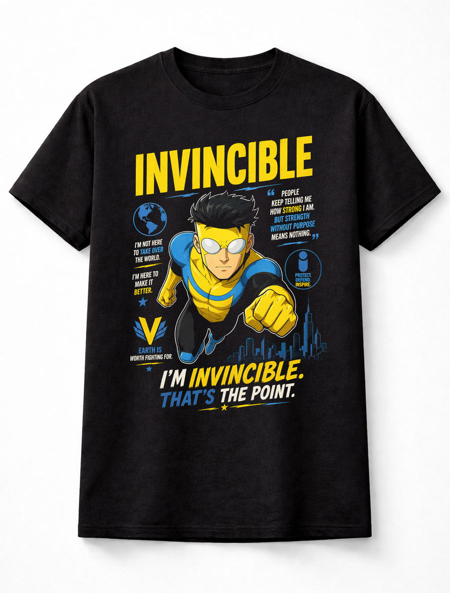 Invincible T-Shirt Mark Grayson Superhero Comic Graphic Tee Amazon Series Hero Quote Shirt Action Cartoon Character Apparel Flying Hero Adults & Kids Unisex T-Shirt