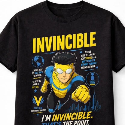 Invincible T-Shirt Mark Grayson Superhero Comic Graphic Tee Amazon Series Hero Quote Shirt Action Cartoon Character Apparel Flying Hero Adults & Kids Unisex T-Shirt
