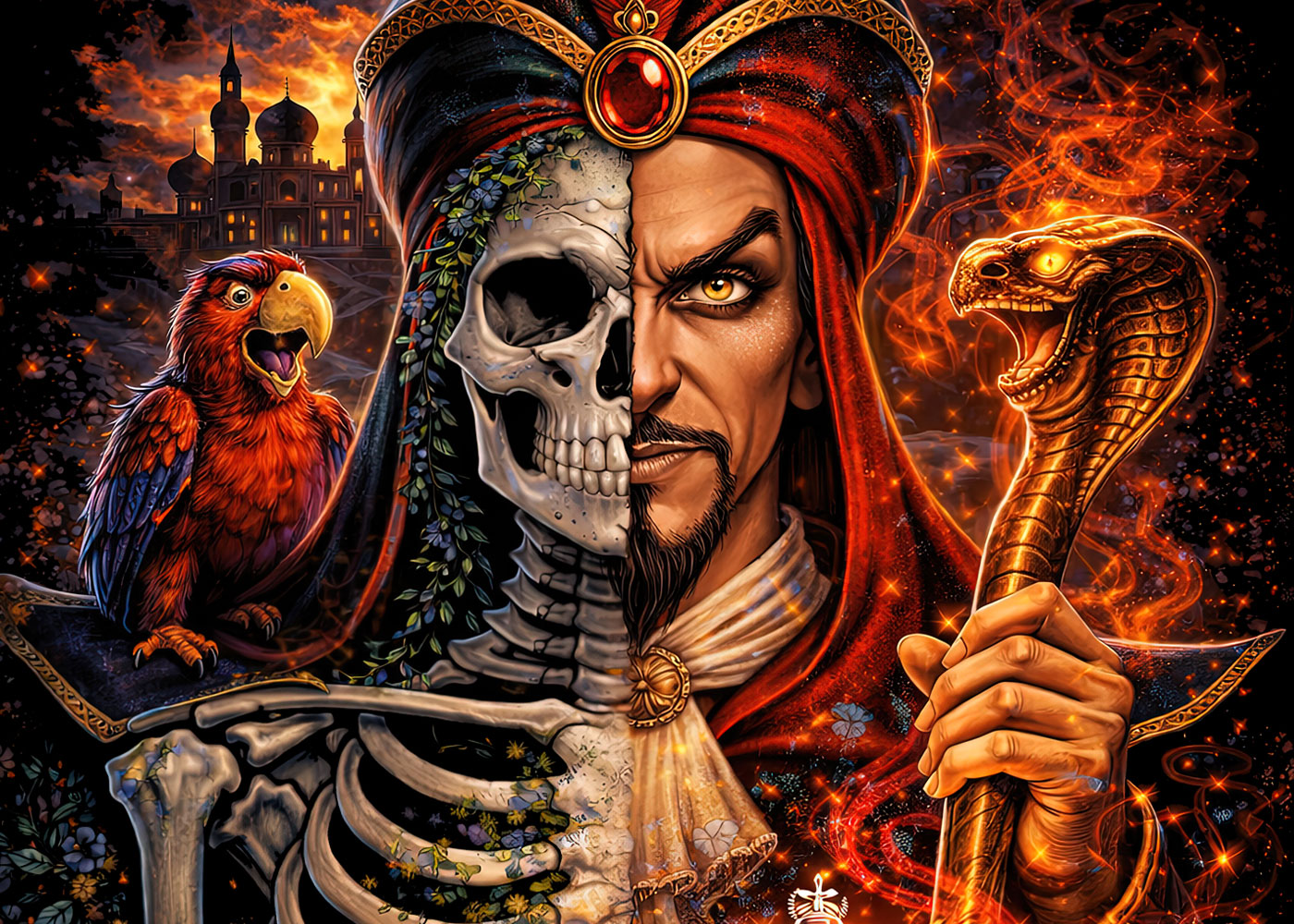 Jafar Skull T Shirt Dark Aladdin Villain Snake Gothic Horror Unisex Tee