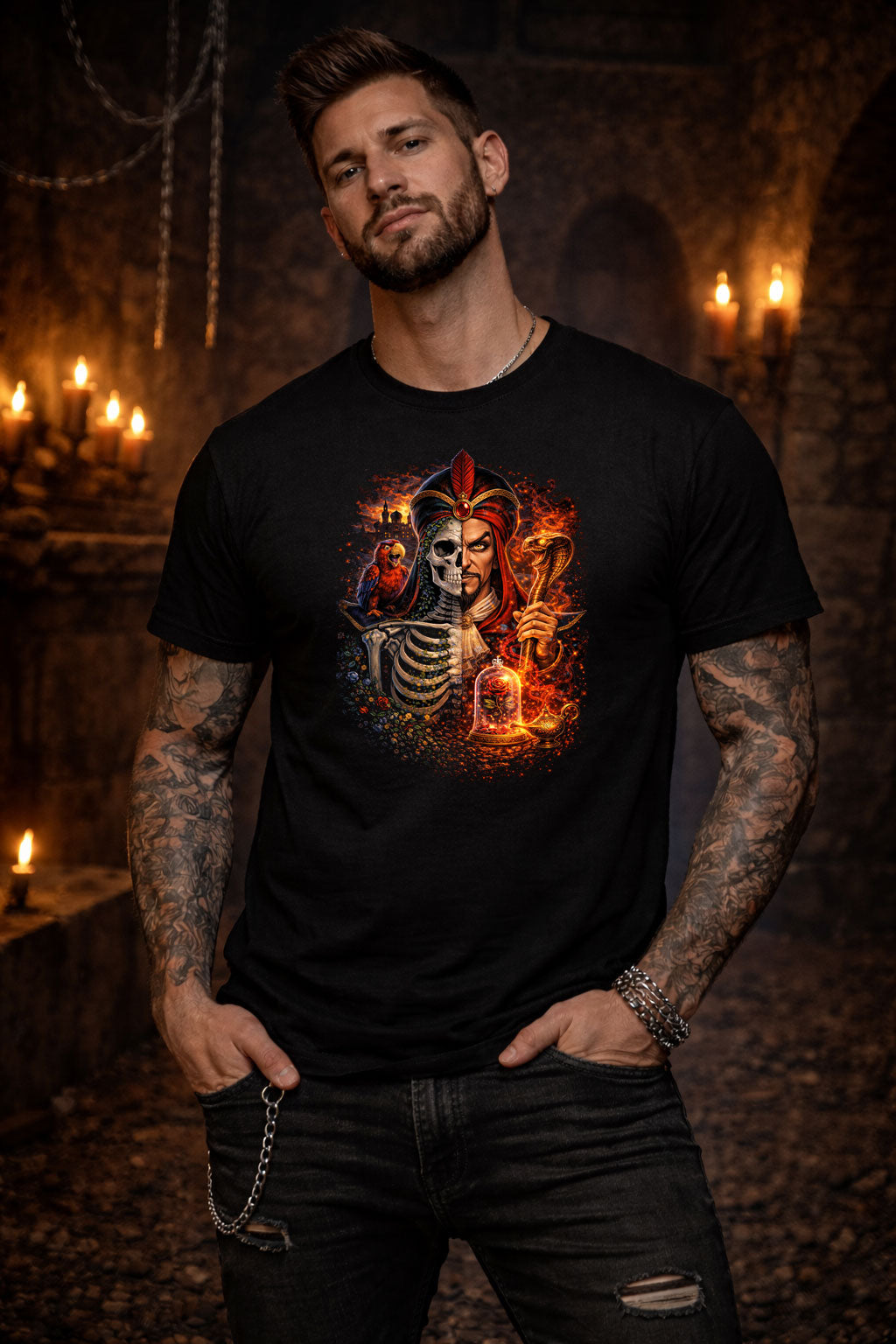 Jafar Skull T Shirt Dark Aladdin Villain Snake Gothic Horror Unisex Tee