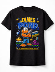 James Pond T-Shirt Retro Gaming Graphic Tee Sega Classic Underwater Agent Video Game Character Shirt Arcade Platformer Fish Hero Gamer Gift Pixel Adults & Kids Unisex T-Shirt