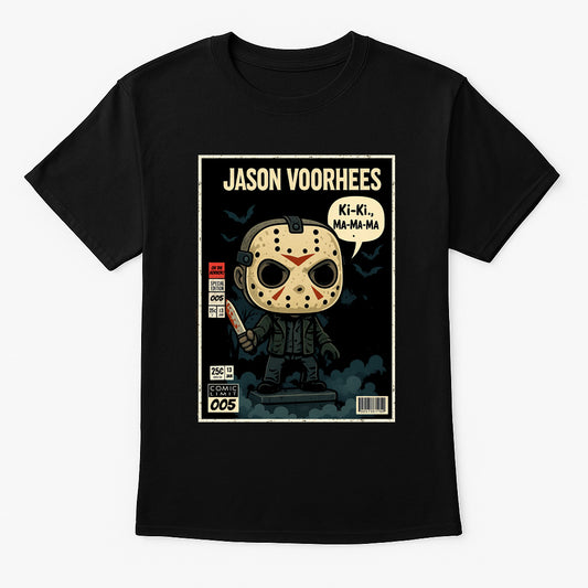 Jason Voorhees “Ki-Ki, Ma-Ma-Ma” Comic Style T-Shirt – Friday the 13th Slasher Tee