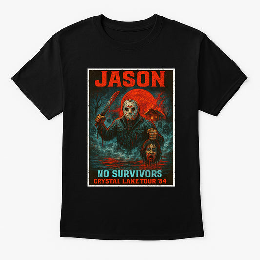 Jason Voorhees "No Survivors" Crystal Lake Tour ’84 T-Shirt – Classic Friday the 13th Horror Tee