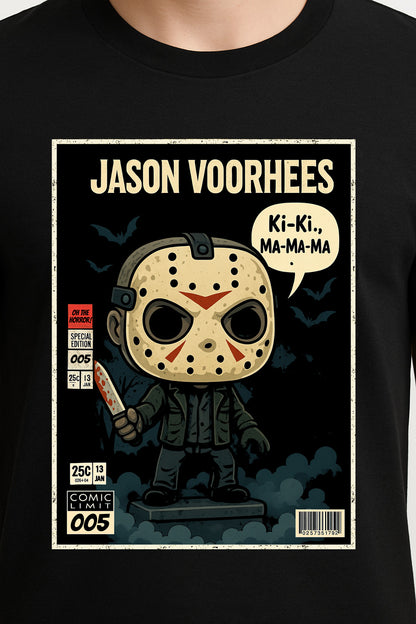 Jason Voorhees “Ki-Ki, Ma-Ma-Ma” Comic Style T-Shirt – Friday the 13th Slasher Tee