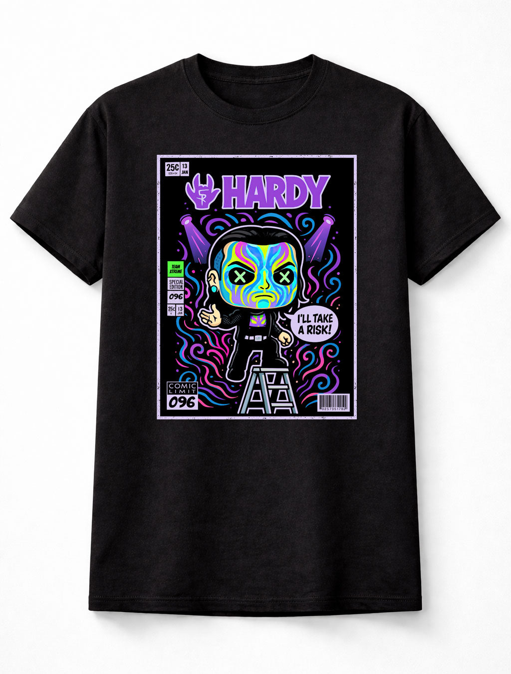 Jeff Hardy Hardy I’ll Take A Risk Neon Comic Cover Bordered Wrestling Ladder Graphic Fan Art Tee Adults & Kids Unisex T-Shirt