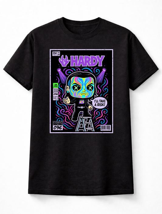 Jeff Hardy Hardy I’ll Take A Risk Neon Comic Cover Bordered Wrestling Ladder Graphic Fan Art Tee Adults & Kids Unisex T-Shirt
