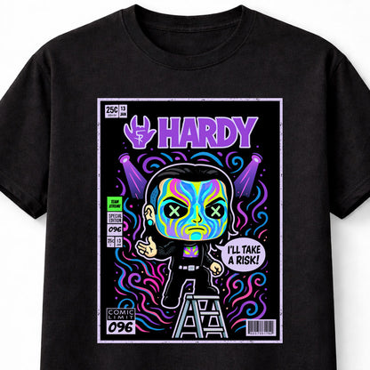 Jeff Hardy Hardy I’ll Take A Risk Neon Comic Cover Bordered Wrestling Ladder Graphic Fan Art Tee Adults & Kids Unisex T-Shirt