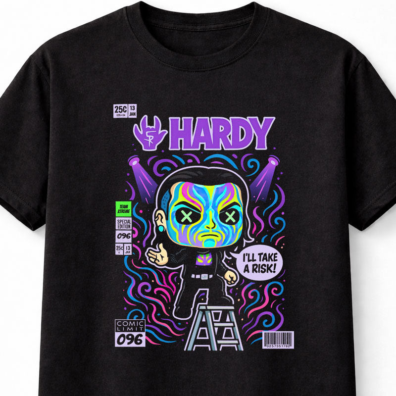 Jeff Hardy Hardy I’ll Take A Risk Wrestling Neon Comic Style Ladder Graphic Fan Art Tee Adults & Kids Unisex T-Shirt