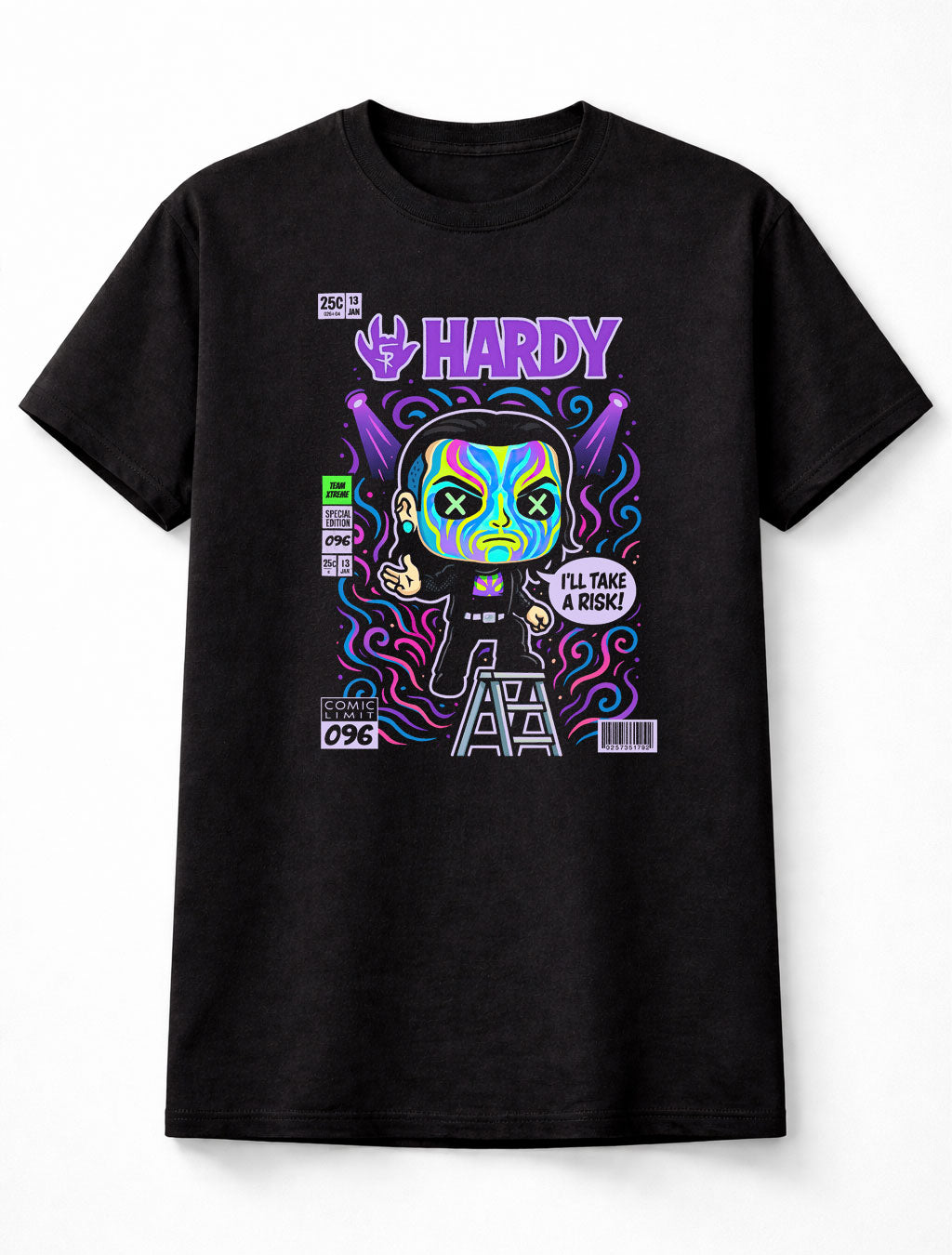 Jeff Hardy Hardy I’ll Take A Risk Wrestling Neon Comic Style Ladder Graphic Fan Art Tee Adults & Kids Unisex T-Shirt