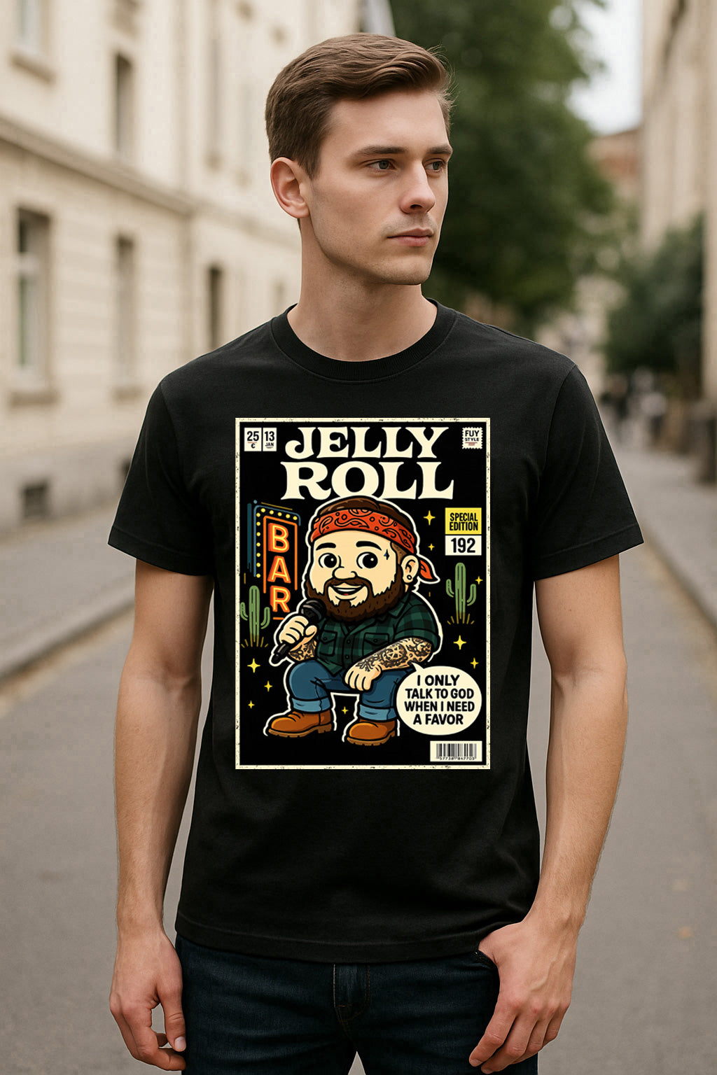 Jelly Roll I Only Talk to God Country Rock Funko Pop Style Unisex T-Shirt